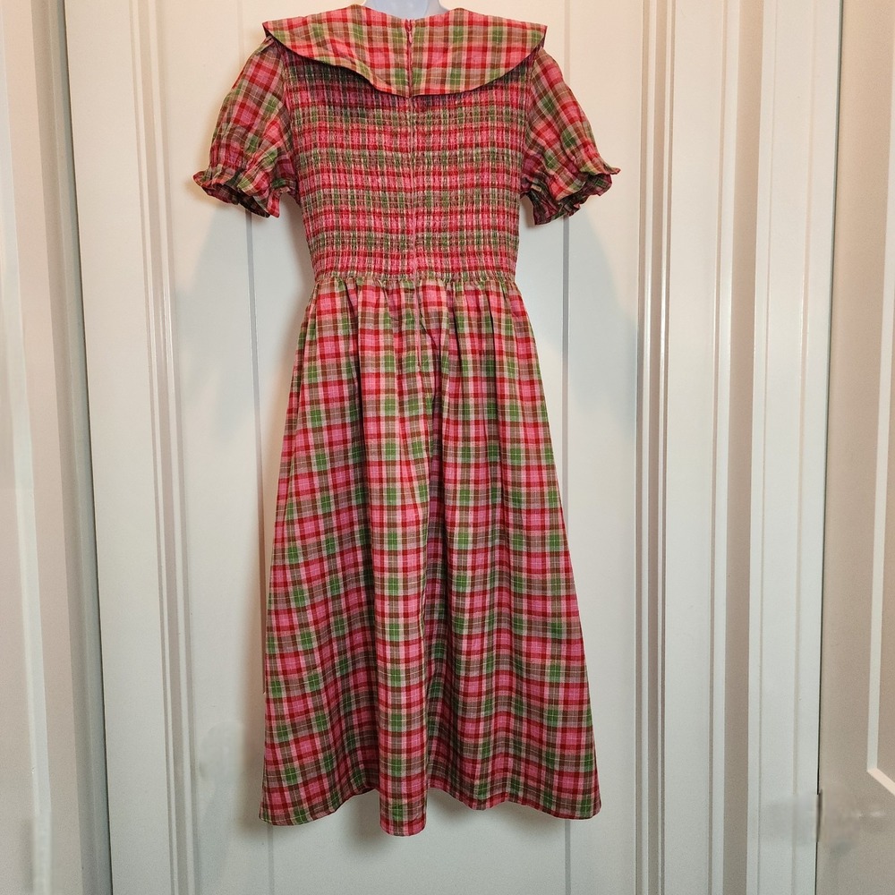 Ivy City Alice Dress L Rosewood Tartan Plaid Bow Smocked Coquette Holiday Preppy - Picture 3 of 15